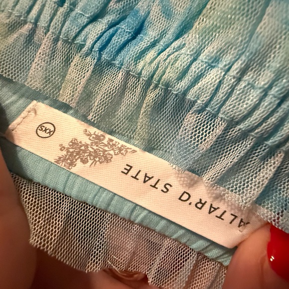 Altar’d State Jane Floral  Blue Tiered Puff-Sleeve Midi Dress - Picture 5 of 5